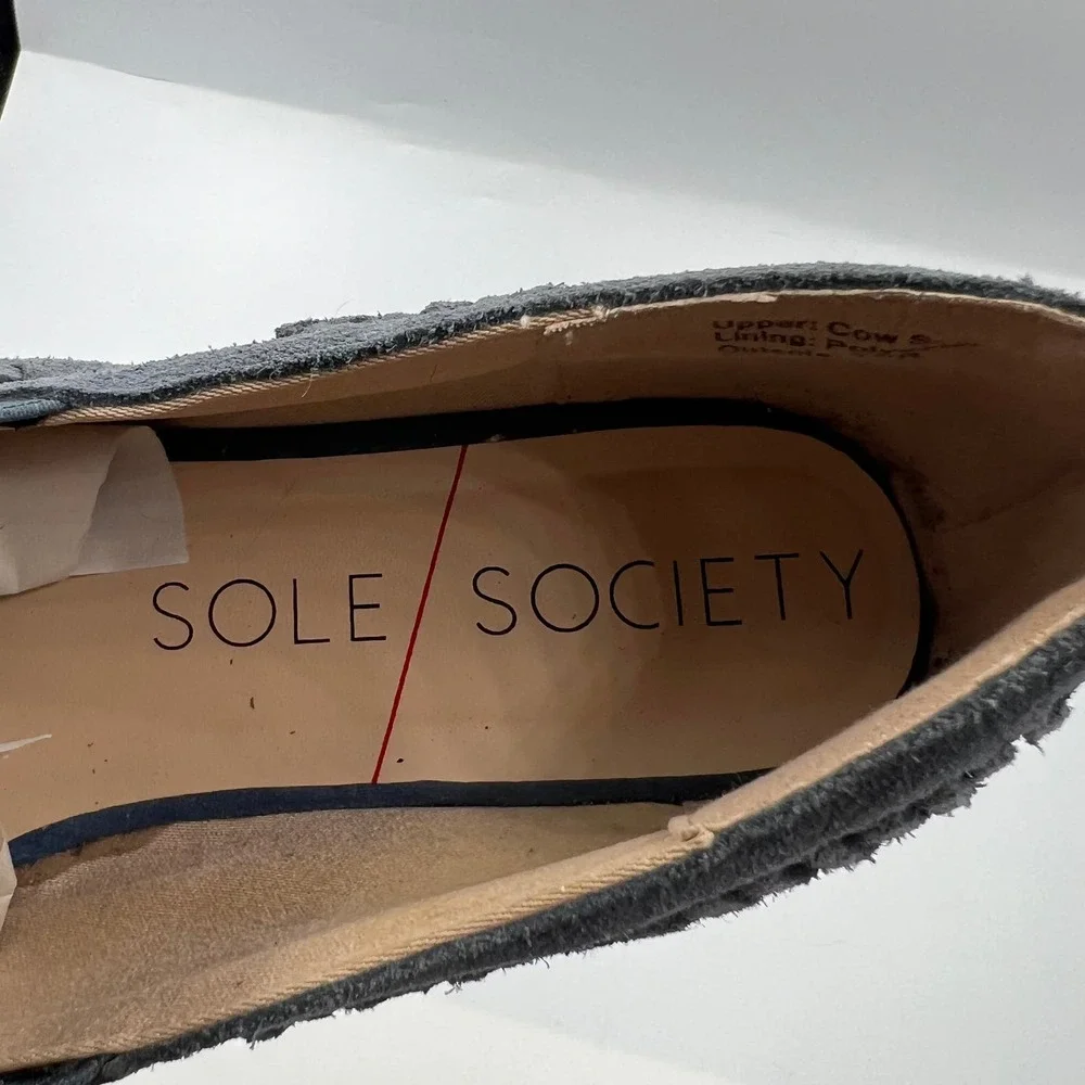 Sole Society‎ Woven Gray Blue Cow Suede Casual Loafer Leather Slip On Women's 10